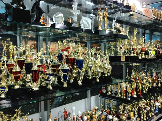 All manner of trophies and bludgeoning objects